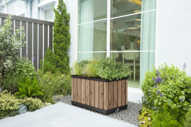 עציץ דקו מלבני - דמוי עץ בגווני חום thumbnail