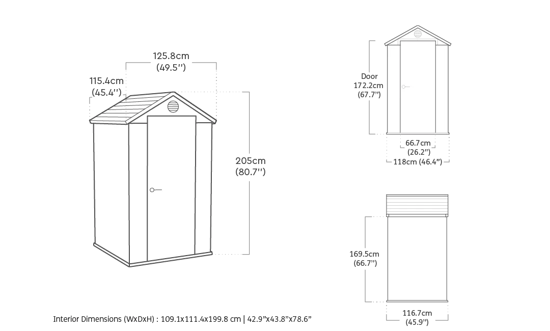 Caseta de exterior Darwin 4x4 125,8x116,7x205 cm y 1,5m2 - Gris