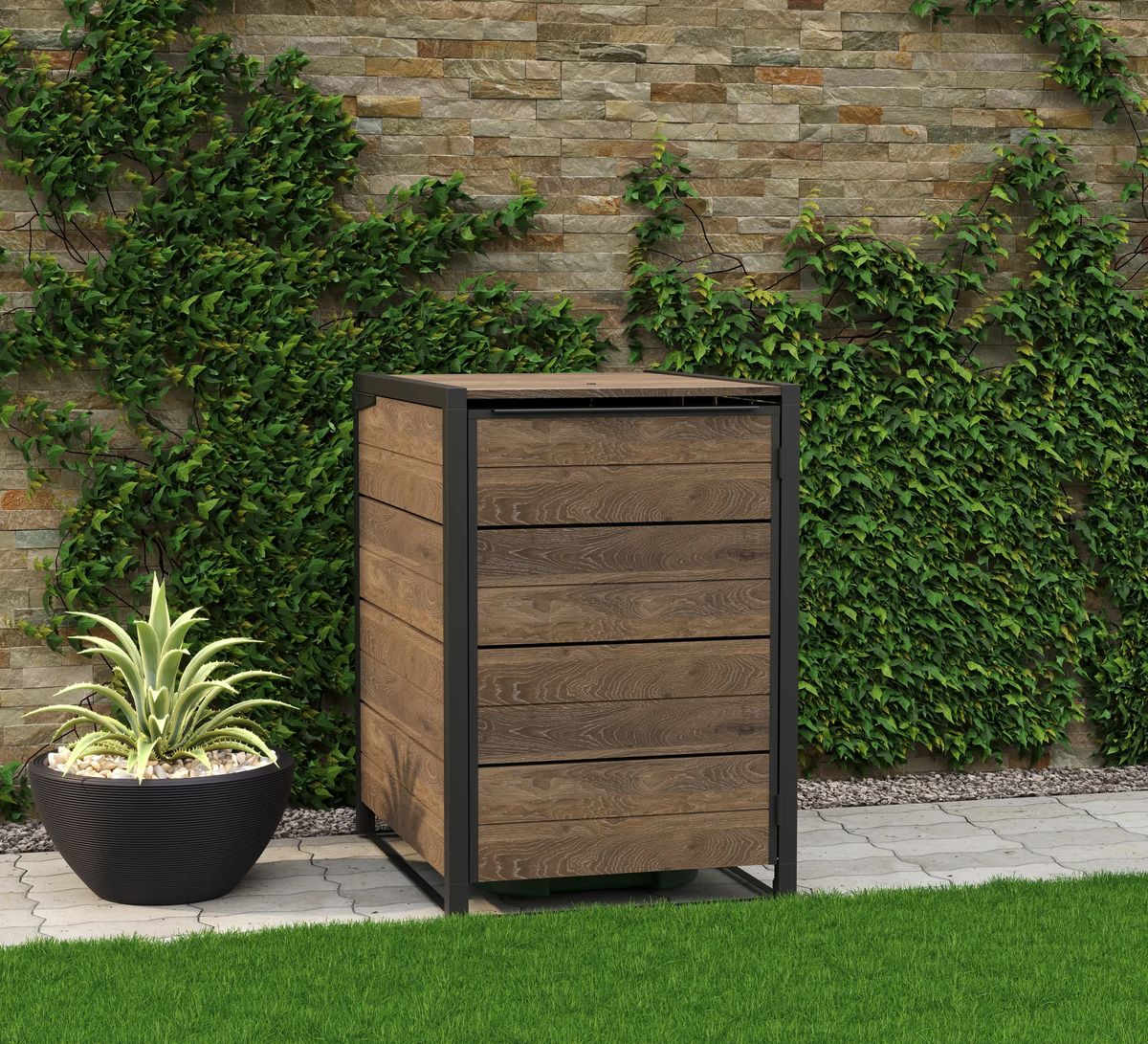 Hide Away 96 Gallon Single Trash Can Shed - Brown - Keter US